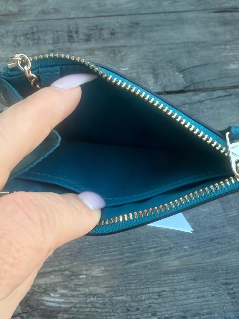 Coach Turquoise Pebble Leather Keychain Mini ID Wallet Skinny Card Case NWOT - Picture 6 of 6